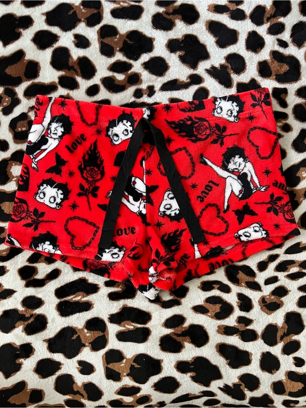 Betty Boop Red Fleece Sleep Shorts with Black Drawstring